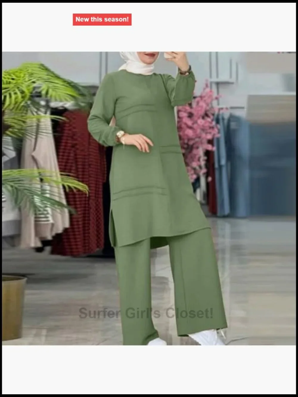 Muslim Abaya 2 Piece Set Long Sleeve Top Wide Leg Pants Modest Loose Fit Prayer